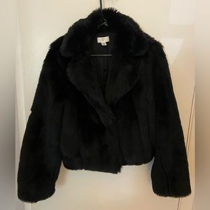 Black faux fur cropped jacket